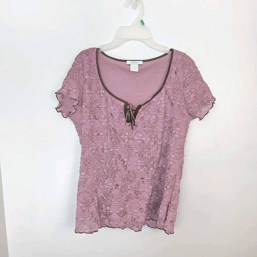Dressbarn Pink Brown Lacey Coquette Fairy Y2K‎ Cute Feminine Dainty Top Size XL